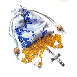 GeekTenet Rosary Beads Chaplet Small Rhombus Artificial Crystal Glass Rosery Cross Catholic gifts (Yellow)