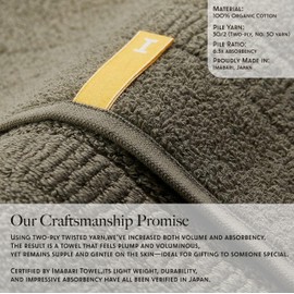 【Proof of Purity】 Bath Towel, 28 x 53 inch, 100% Organic Cotton, OliveGreen(Marked as Dark Gray),Double-Ply Yarn 30/2, Oeko-Tex Class 1, Loop-Dense, Made in Japan,Pack of 2