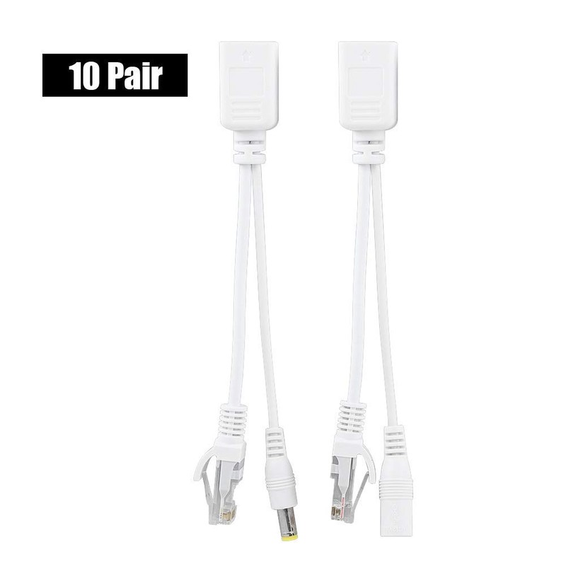 Tosuny 10 Pares Cable PoE Ethernet PoE Pasivo Adaptador Inyector