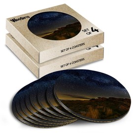 8 x Round Coasters - Milky Way Brecon Beacons Wales UK Cork Backed MDF Glossy Tea Coffee Accessory #51453