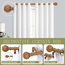 TANGWIN Wood Boho Curtain Rods for Windows:72-144Inch Wooden Farmhouse Curtain Rod for Bedroom Living Room,Heavy Duty Adjustable Rustic Decorative Drapery Rod with Vintage Imitation Wood Finial,Brown