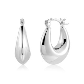 ALEXCRAFT Chunky Silver Hoop Earrings for Women, Smooth Polished Large Oval Thick Hoop Earrings Hypoallergenic Sterling Silver Everyday Hoops (Silver)