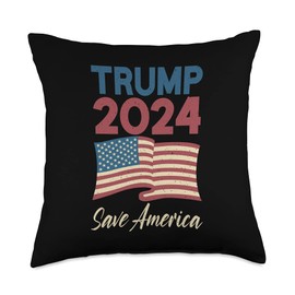 America 2024 Trump Tshirts Save America Election 2024 Throw Pillow, 18x18, Multicolor