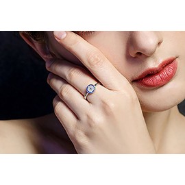 TONGZHE Round Blue Evil Eye Band Ring Sterling Silver 925 Cubic Zirconia Size UK L1/2-P1/2 EU 52-57