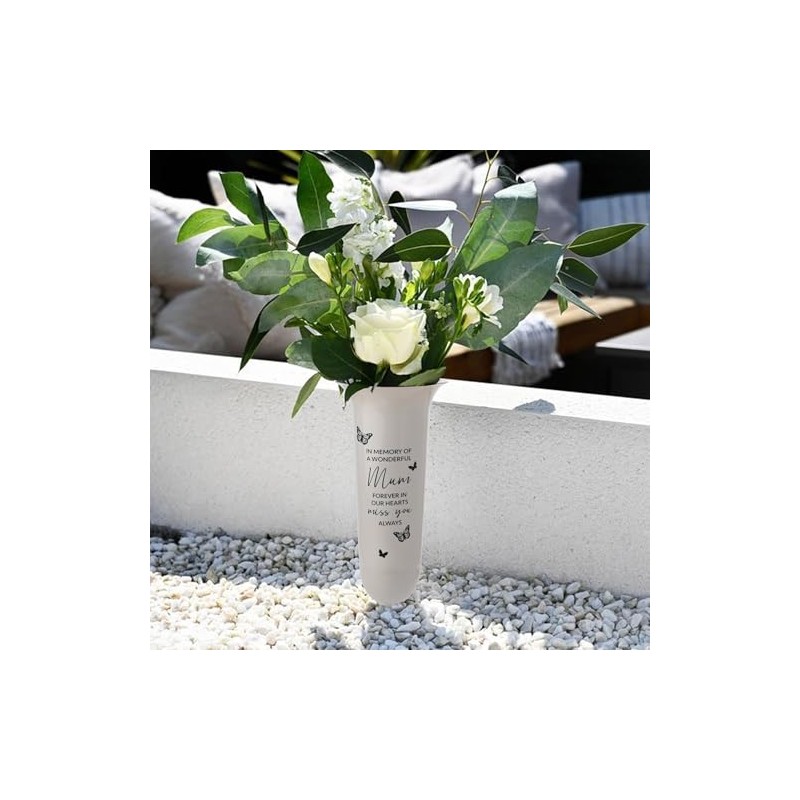 Grave/Memorial/Marker White Plastic Vase - MUM - With Spike