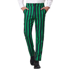 Lars Amadeus Men's Striped Dress Pant Classic Fit Flat Front Business Work Prom Trousers 28 Green Black