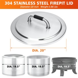 Hisencn Fire Pit Lid for Solo Stove Bonfire 1.0 & 2.0-19.5" Stainless Steel Cover with Heat-Resistant Handles, Accessories for Solo Stove Bonfire, All-Weather Protection, Doubles as Tabletop
