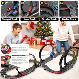 Slot Car Race Track Set for Kids Ages 6-12 Boys & Girls, Dual Racing Game 2 High-Speed Cars 1:64 Scale, Battery or Electric Powered Plug-in Track, Gift Toy Stocking Stuffers for Children