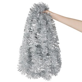 DECORA 33 Feet Silver Tinsel Garland, Christmas Metallic Hanging Tinsel Garland for Xmas Tree Home and Party Decoration