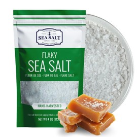 Garnishing Hand Harvested Sea Salt Grains, Baja Fleur de Sel Grain Salt, for Baking and Cooking and Fishing, 4 oz Bag
