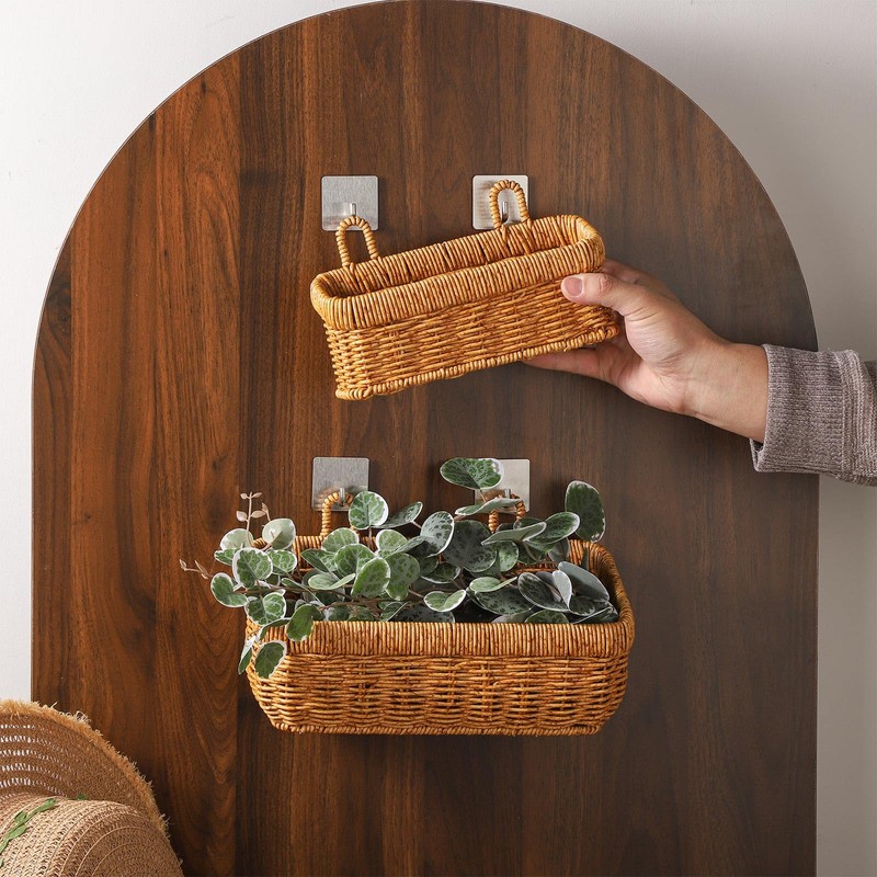 RAMFIYN 2 pack Wall Hanging Baskets for Storage Square Woven