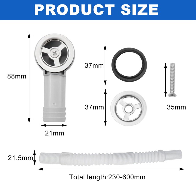 Bamyli 2-Piece Round Sink Overflow Kit, 250mm PP Tube, White,