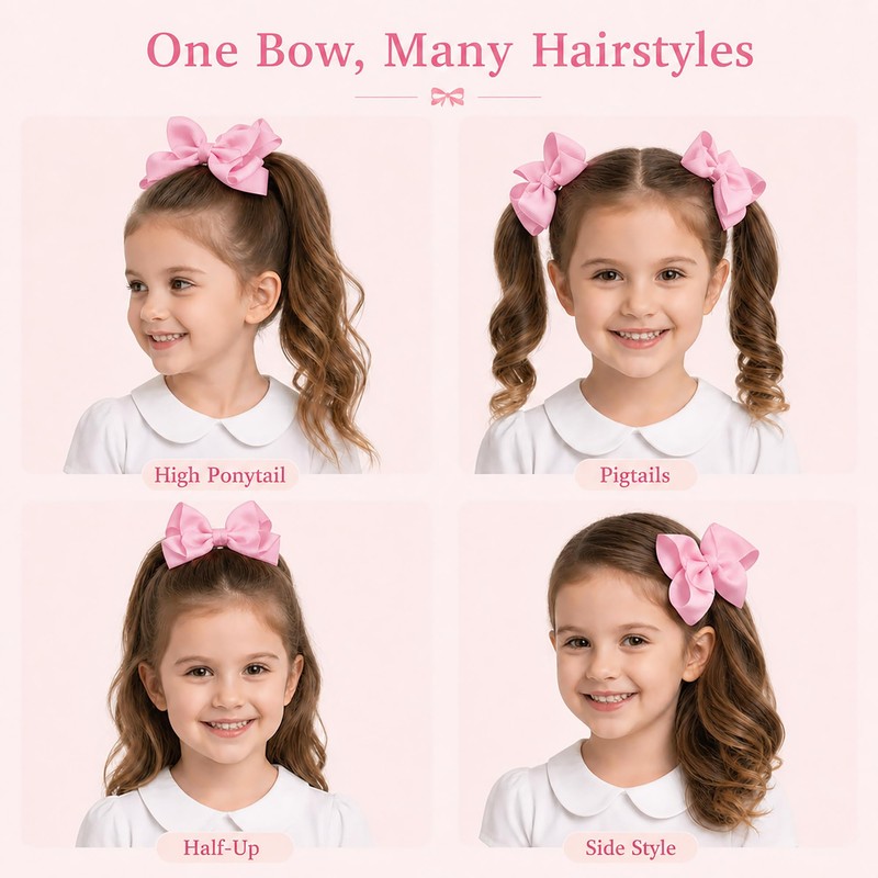 Hair Bows for Girls, 4 Pack 4 Inch Grosgrain Ribbon