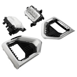 KUAFU LED Fog Light + Fog Light Bezel + Fog Light Trim Compatible with 2019-2023 GMC Sierra 1500 Denali LED Fog Lamp Pair Painted Bezel+Chrome Trim Black Bezel + Silvery Trim + Clear Lens