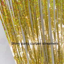 duoyif Tinsel Curtain Gold Glitter 2 Pieces 1 x 2.5 m Party Curtains Photo Background Streamers Glitter Curtains for Carnival Birthday Decoration Graduation Disco Parties Christmas Decoration (Golden)