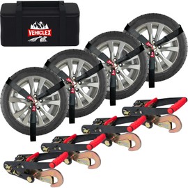 Lasso Tie Down Straps with Snap Hooks - Vehiclex 4 Pack 2" x 10' Ratchet Straps, 11023 lbs BS Wheel Tie Downs for Trailers