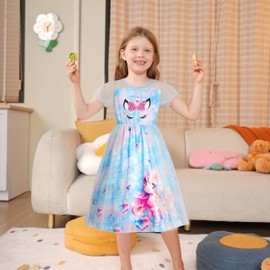 LQSZ Girls Nightgown Princess Dress Puff Sleeve Toddler Pajama Gown Unicorn Casual Princess Nightgown for Toddlers 6 7T