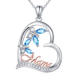 Butterfly Necklaces for Women,Sterling Silver Mama Necklace Birthday Mothers Day Jewelry Gifts for Mom Grandma Wife from Daughter Son, Sterling Silver, No Gemstone