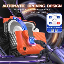 R-fun Compatible with AirPods Pro 2nd Generation 2023(USB-C),2022(Lightning Cable),1st Gen 2019 Charging Case, Full Drop Protection Auto Pop-Up Lid Design with Cleaner Kit,Carbon Fiber Orange