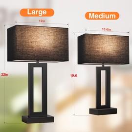 Seealle 22" Tall Living Room Lamps for Night Stands - Touch Bedside Lamp with USB C+A, 3 Way Dimmable Bedroom Lamps for End Tables Set of 2, Modern Night Stand Lamps for Bed Side(Black&Black)