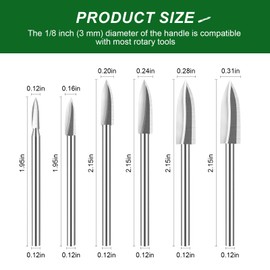 6 PCS FFyeiiy Wood Carving Bits, 1/8” HSS Rotate Tool Engraving Drill Bit Set, DIY Wood Carving Bits Crafts Grinding, Woodworking Rotary Tools Shank Universal Fitment