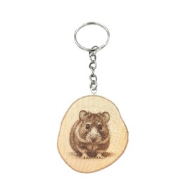 Promotech Guinea Pig Handmade Laser Engraved Single Piece Wooden Keyring, natural wood
