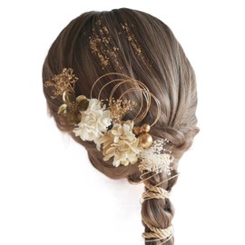 Lomeri Hair Ornament with Dried Flowers and Rope Arrangement, Available in 11 Colors, white gold