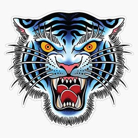 Leyland Designs White Tiger Head Traditional Tattoo Art Illustration Sticker Outdoor Rated Vinyl Sticker Decal for Windows, Bumpers, Laptops or Crafts 5"