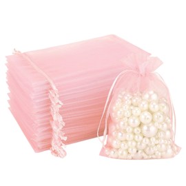 Pink Organza Gift Pouches, 50 PCS Organza Bags, 7x9 CM Small organza Favour Bags, Wedding Jewelry Pouches with Drawstring, for Jewellery Sweet Wedding Favour Bag Birthday Anniversary
