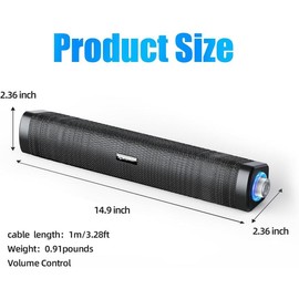 USB Computer Speakers,Computer Speakers with 3.5 mm aux,Wired USB  & Colorful LED Lights with  Button,Surround Sound Portable SoundBar for  Laptop Phone(Black)