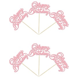 24 piezas de decoración para magdalenas de cumpleaños con purpurina rosa para celebrar fiestas de cumpleaños, suministros de decoración de pasteles