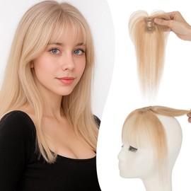 TESSHAIR Bangs Hair Clip Human Hair, 100% Remy Human Hair, No Tangle & Smooth, 4x6 3D Wispy Bangs, 10g #27 Dark Blonde
