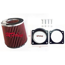 Performance 3.5" Air Filter with Mass Air Flow MAF Sensor Adapter & Screws for 2002 2003 Ford Explorer with 4.6L V8 Engine (Red Filter)