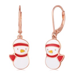 TwoAnts Christmas Snowman Earring 925 Sterling Silver Snowman Rose Gold Pendant Earring Christmas Jewelry Gift for Women Girl