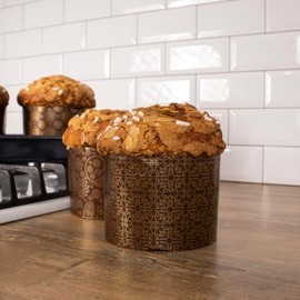 12 oz Round Panettone Paper Mold | 12 Pack | Non Stick Traditional Easter Bread Baking Forms – Golden-Bird Brown Design W 4.33 x H 3.35-In