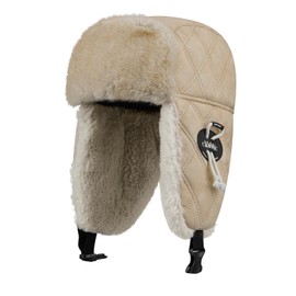 Croogo Men's Trapper Hat Aviator Hat Faux Leather Pilot Cap Winter Trooper Hunting Hat Warm Windproof Russian Hat,Khaki-DPL10