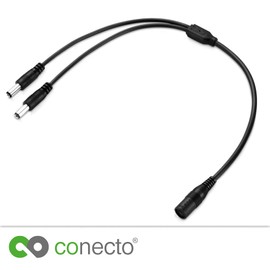 conecto, Hollow Plug Adapter, Low Voltage Y-Splitter 1 x 5.5 x 2.1 mm Female to 2 x 5.5 x 2.1 mm, 40 cm, Black