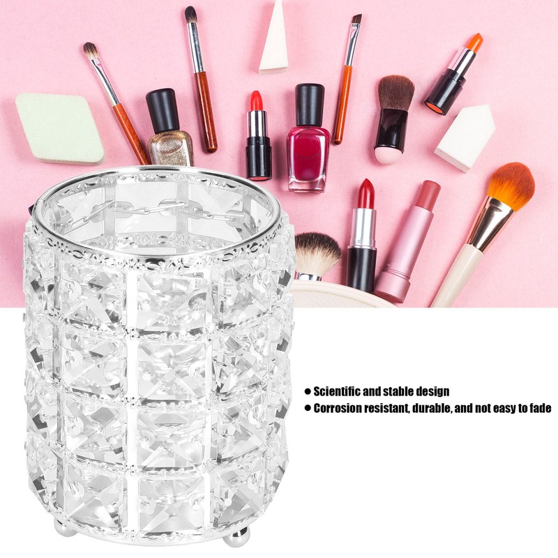 Crystal Makeup Brush Holder European Style Rounded Crystal Glass Cosmetic