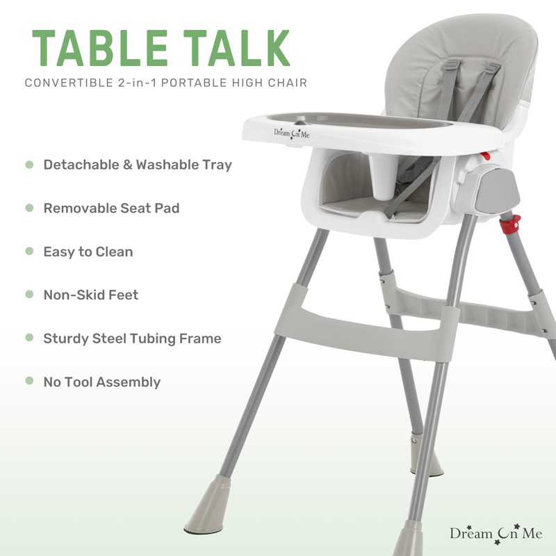Dream On Me Portable 2-in-1 Tabletalk High Chair, Convertible Compact