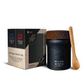 Thermos Food Jar For Hot Food & Soup with Bamboo Spoon. Wide Mouth Stainless Steel Lunch Container, Metal Food Flask, Vacuum Insulated & Leak Proof (Cracked Coal (14oz)