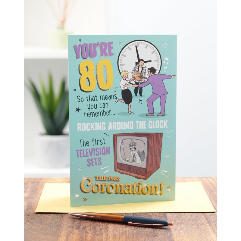 UK Greetings 80th Birthday Card for Him/Her/Friend - Nostalgic Design