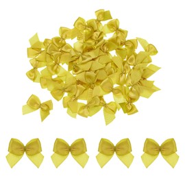 Sourcing Map 50pcs Mini Fabric Satin Ribbon Flower Bows - 1" Mini Bows for Craft, DIY, Sewing, Wedding, Birthday, Party, Gift Wrap - Gold