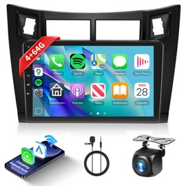 4G 64G Android Car Stereo for Toyota Yaris 2006-2011 with Wireless Carplay Android Auto Car Radio, 9’’ Touchscreen Head Unit with Mirror Link GPS Navigation Bluetooth WiFi FM/RDS DSP Backup Camera SWC