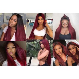 Burgundy Bundles Human Hair Ombre Human Hair Bundles 14 16 18 Inch Double Weft 1B99J Straight Bundle Unprocessed Brazilian Remy Hair Extensions Soft And Healthy 300G