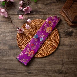 PHILSP Fan Protector Hand Fan Cover Bag Vintage Embroidery Floral Handheld Folding Fan Sleeve Pouch Purple
