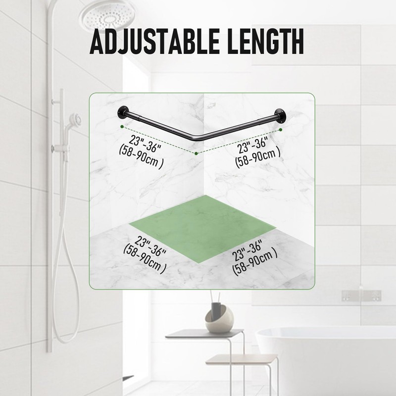 L Shaped Shower Curtain Rod, [23"-36"] x [23"-36"] Adjustable Corner