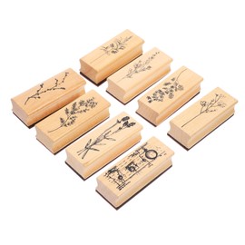 DOITOOL Vintage Wooden Flower Plant Stamps Set for Scrapbooking and DIY Journals 8Pcs Decorative Wood Seal for Crafting Suitable for Artists and Planners