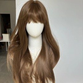 WigsA Cosplay Wig With Bangs Brown Synthetic Hair Heat Resistant Long Straight