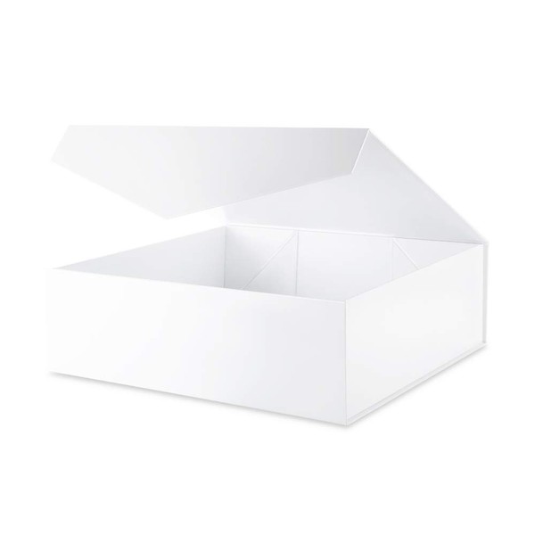 BLK&WH Extra Large Gift Box with Lid 16.3x14.2x5 Inches, White Gift Box Closure Lid for Clothes and Large Gifts (Glossy White)