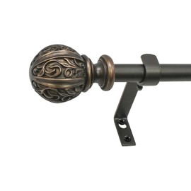 Beme International 5/8" Montevilla Core Leaf Ball Telescoping Drapery Rod Set, 26-48", Vintage Bronze